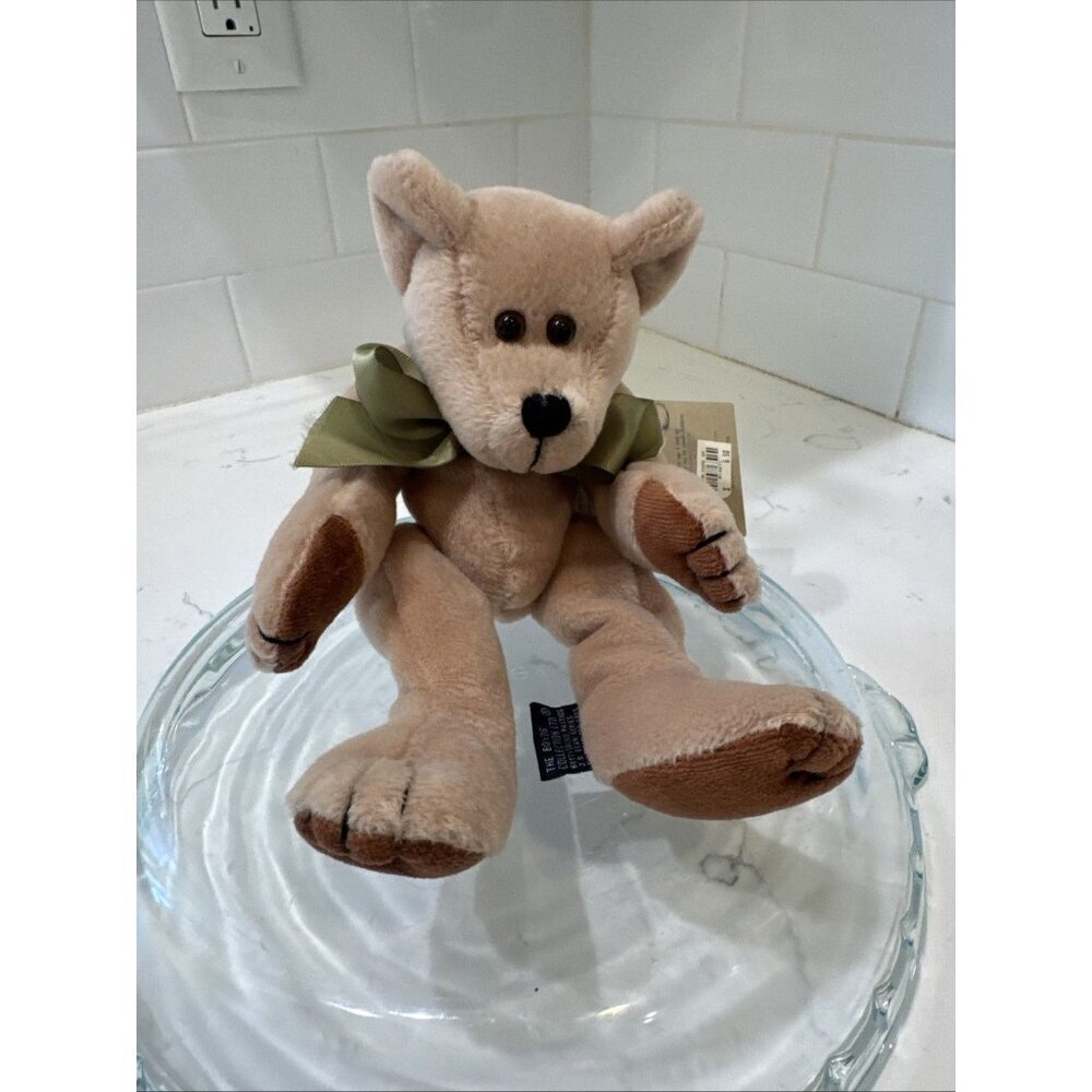VTG Boyds Bears-J.B Bean 10” Bear Plush Beanie W/Green Bow 5-Way Jointed